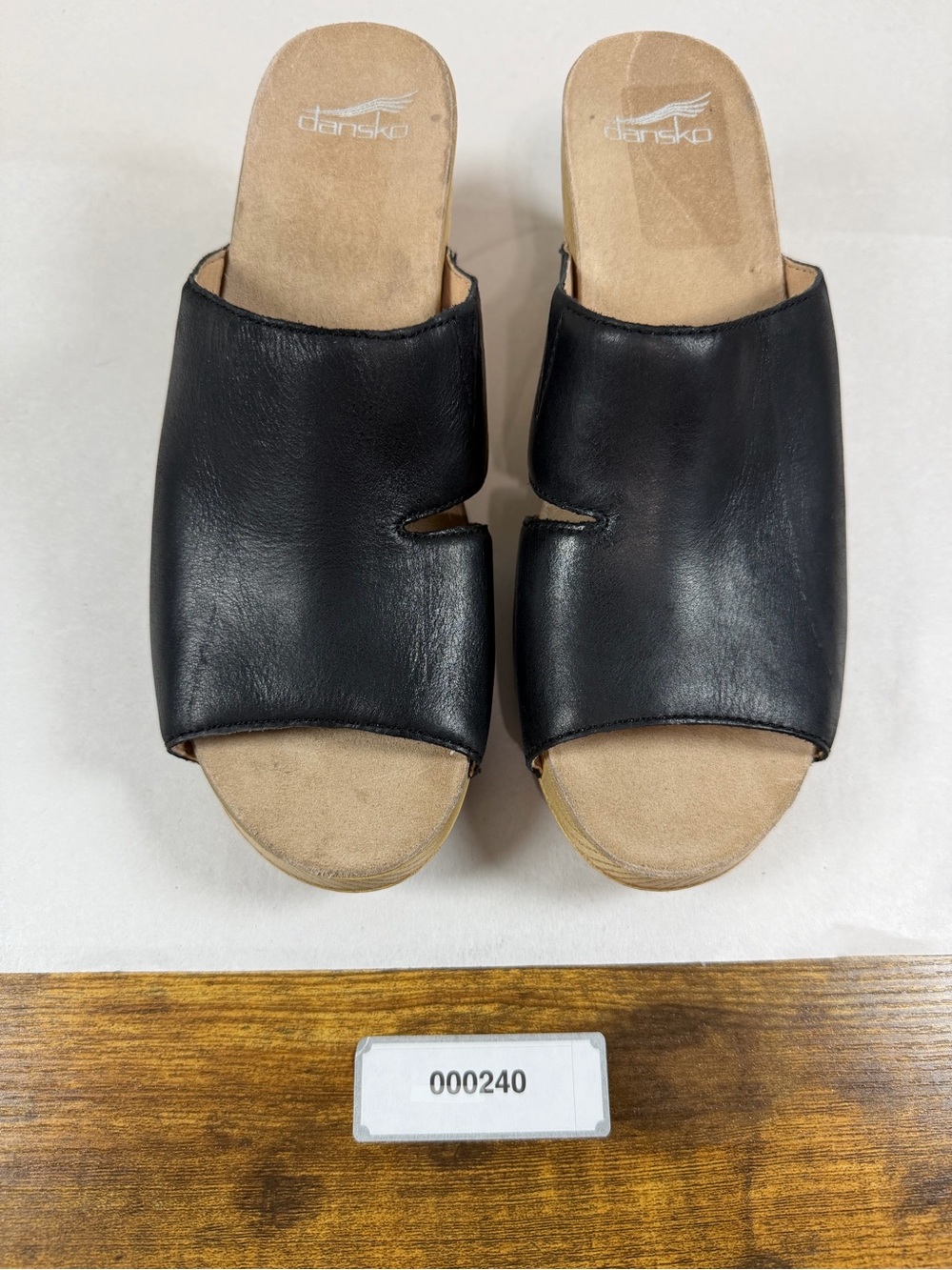 Dansko Sapphire Black Leather Cutout Wedge Slide Sandals Women’s 40 9.5-10